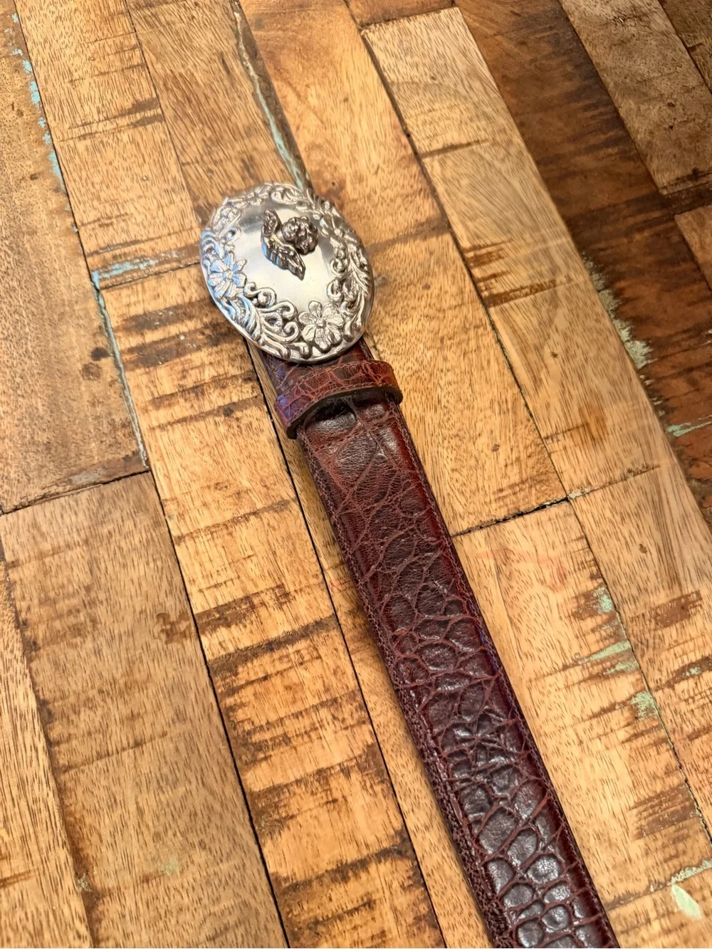 Vintage Lady Nadim Alligator Embossed Leather Belt